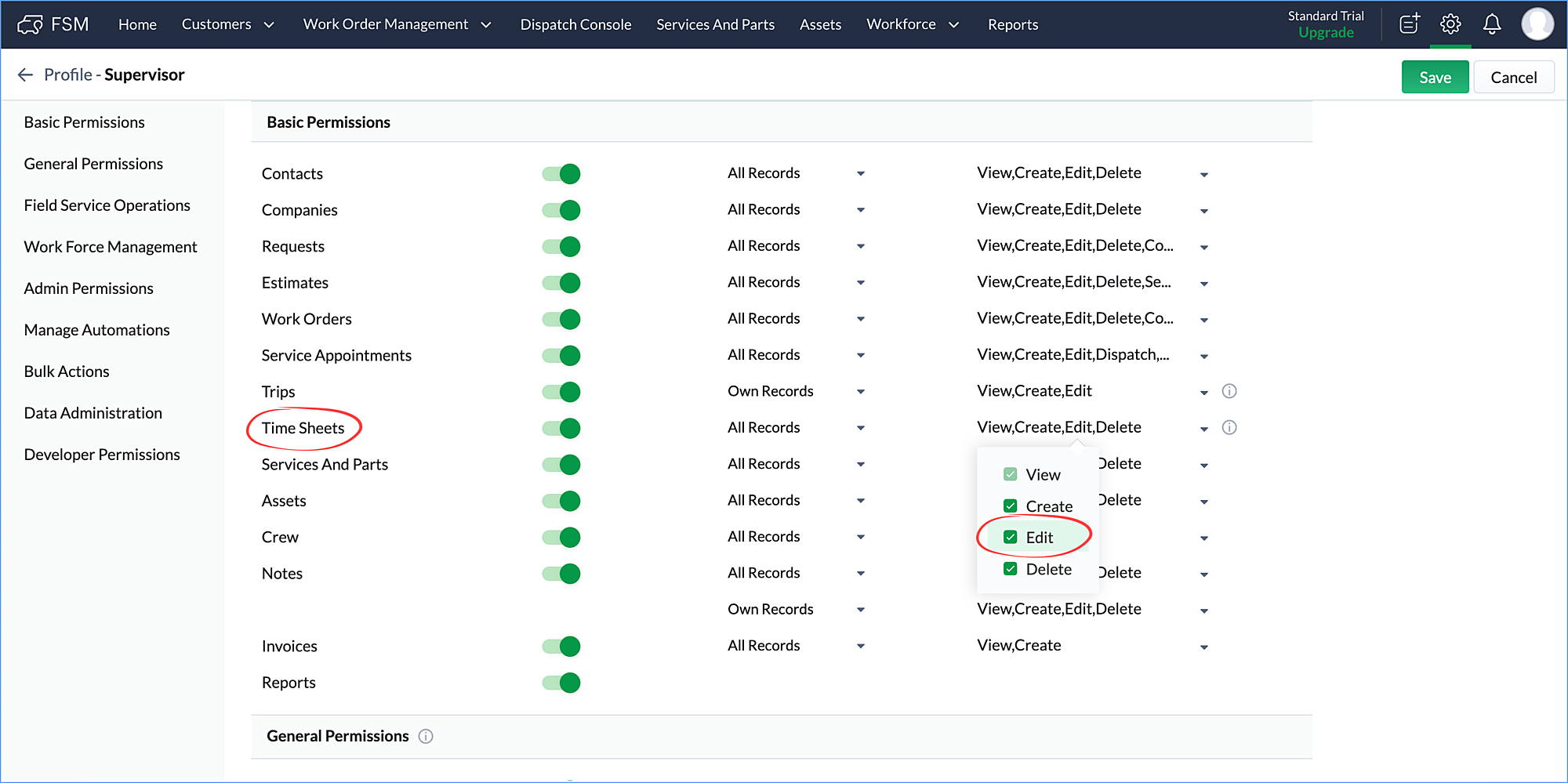 Zoho FSM | Profiles And Permissions