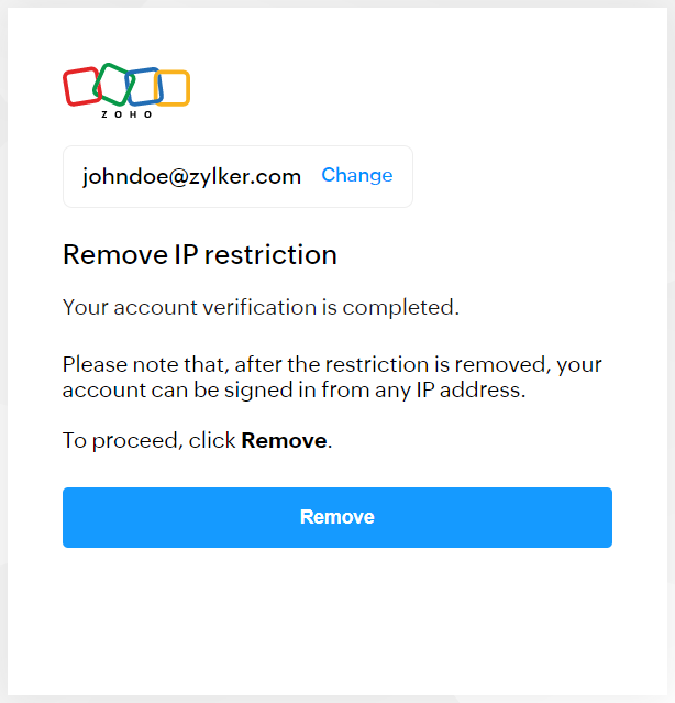 Remove IP Restriction | Account Recovery - Zoho Accounts