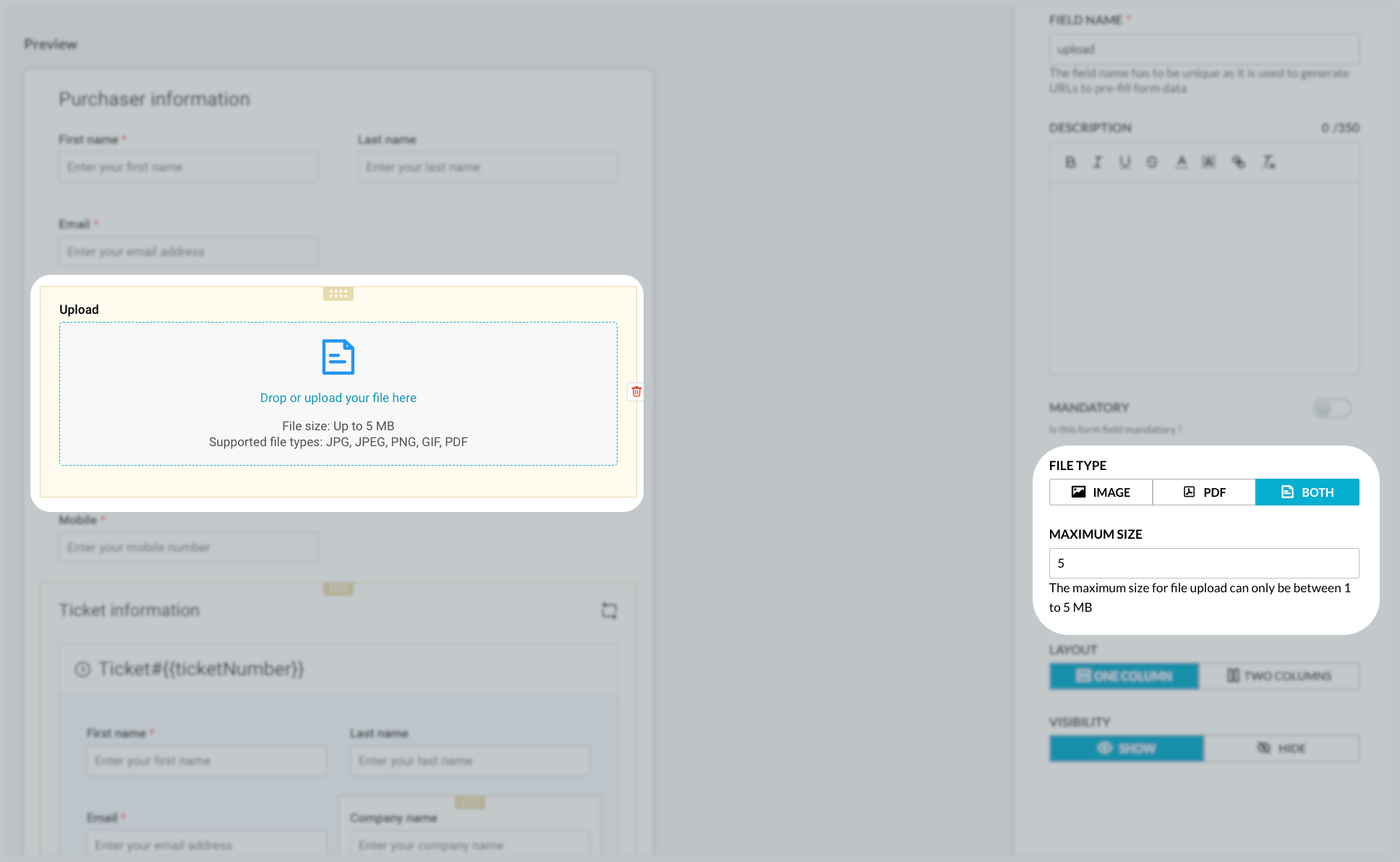 Set up the upload field