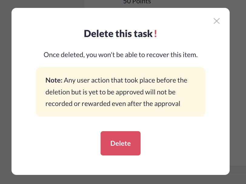 Task deletion popup
